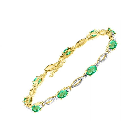 RYLOS Tennis Bracelet with 6x4MM Birthstone Gemstones & Diamonds Yellow Gold Plated Silver - Adjustable to 7-8" Emerald Jewelry for Women Friendship Bracelets