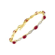 RYLOS Tennis Bracelet with 6x4MM Birthstone Gemstones & Diamonds Yellow Gold Plated Silver - Adjustable to 7-8" Ruby Jewelry for Women Friendship Bracelets