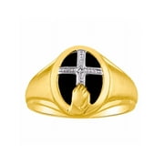 RYLOS Unisex Rings 14K Yellow Gold Religious Cross Prayer Ring With Diamonds & Black Onyx Designer Jewelry Size 10