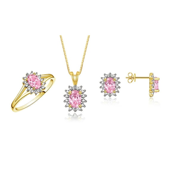 RYLOS Women's 14K White Gold Birthstone Set: Ring, Earring & Pendant Necklace. Gemstone & Diamonds, 6X4MM Amethyst February Birthstone. Exquisite Matching Gold Jewelry Size 5