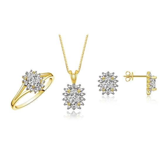 RYLOS Women's 14K White Gold Birthstone Set: Ring, Earring & Pendant Necklace. Gemstone & Diamonds, 6X4MM Amethyst February Birthstone. Exquisite Matching Gold Jewelry Size 5