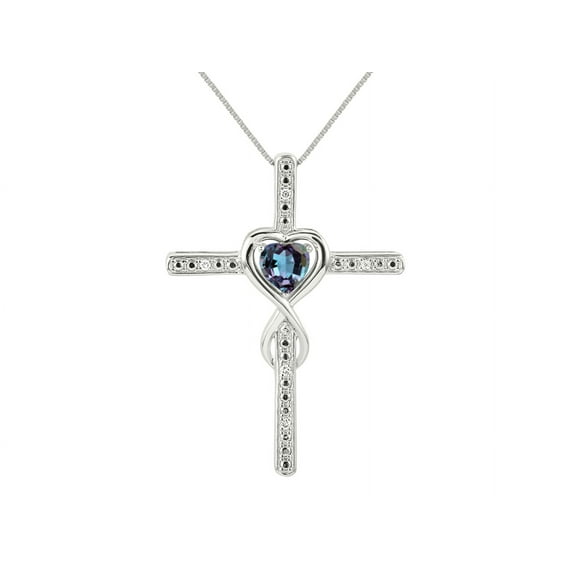 RYLOS Women's 14K White Gold Heart Gemstone & Diamond Cross Necklace. 6MM Alexandrite June Birthstone Womens Jewelry Gold Necklace