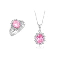 thumbnail image 1 of RYLOS Women's 14K White Gold Princess Diana Ring & Necklace Set. Gemstone & Diamonds, 9X7MM  Pink Ice October Birthstone . 2 PC Perfectly Matched Gold Jewelry Ring Size 6, 1 of 10