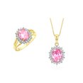 thumbnail image 1 of RYLOS Women's 14K Yellow Gold Princess Diana Inspired Ring & Necklace W/ 18" Chain Gemstone & Diamonds 9X7MM Pink Ice October Birthstone . 2 PC Perfectly Matched Gold Jewelry Ring Size 6, 1 of 10