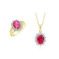 thumbnail image 1 of RYLOS Women's 14K Yellow Gold Princess Diana Inspired Ring & Pendant Necklace W/ 18" Chain Gemstone & Diamonds 9X7MM Ruby July Birthstone . 2 PC Perfectly Matched Gold Jewelry Ring Size 9, 1 of 10