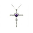 thumbnail image 1 of RYLOS Women's Sterling Silver 925 Heart Gemstone & Diamond Cross Necklace. 6MM  Amethyst February Birthstone Womens Jewelry Silver Necklace, 1 of 7