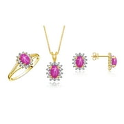 RYLOS Womens Yellow Gold Plated Silver Birthstone Set Ring, Earring & Pendant Necklace. Gemstone & Diamonds, 6X4MM 6X4MM Star Ruby July Birthstone. Perfectly Matching Friendship Jewelry Size 5