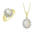 thumbnail image 1 of RYLOS Women's Yellow Gold Plated Silver Princess Diana Inspired Ring & Pendant Necklace with 18" Chain Gemstone &  Diamonds 9X7MM Opal October Birthstone. 2 PC Perfectly Matched Jewelry. Ring  Size 6, 1 of 7
