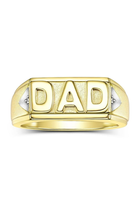 Yellow Gold Plated Silver Classic Designer DAD Ring, embellished with Diamonds. Explore our exclusive collection of Men's Silver Rings, Size 13