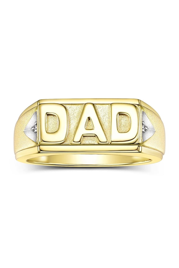 Yellow Gold Plated Silver Classic Designer DAD Ring, embellished with Diamonds. Explore our exclusive collection of Men's Silver Rings, Size 9