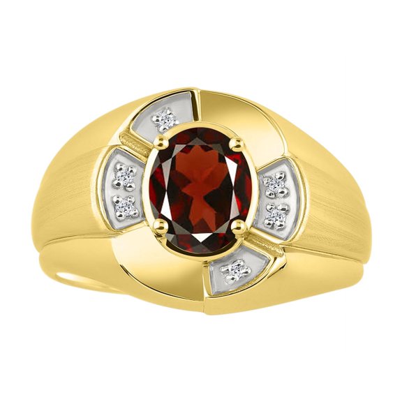 RYLOS Yellow Gold Plated Silver Ring 8X6MM Oval Gemstone &  Diamond Unisex Rings Garnet January Birthstone Ring Size 7