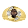 thumbnail image 1 of RYLOS Yellow Gold Plated Silver Ring 8X6MM Oval Gemstone &  Diamond Unisex Rings Smoky Quartz June Birthstone Ring Size 13, 1 of 7