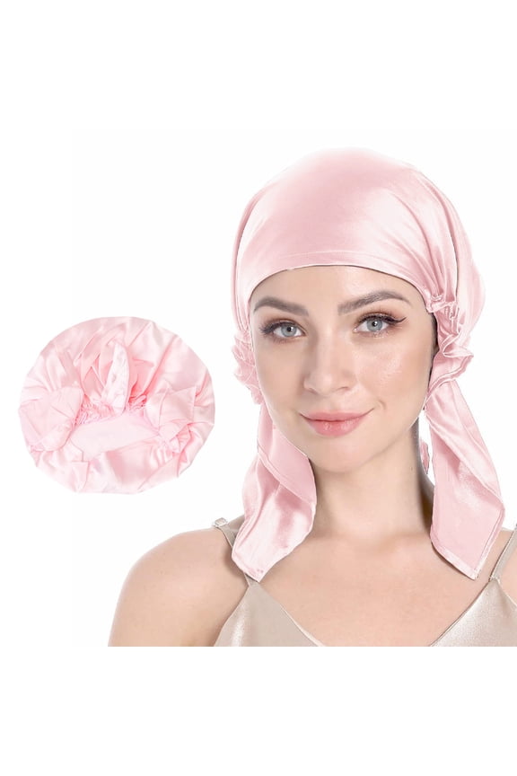 100% Mulberry Silk Bonnet for Sleeping, Large Silk Sleep Cap for Curly Hair,Pink