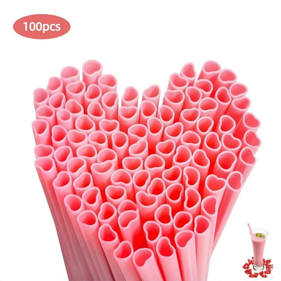 RYLZX 100pcs Heart Shaped Pink Straws Individually Wrapped Disposable Drinking Straws for Brunches,Cocktail, Birthday Parties, Pastel Weddings & Bridal Shower Decorations