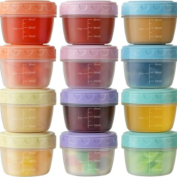RYLZX 12 Pack 2.7 0Z Salad Dressing Container to Go with lids,Dishwasher and Microwave Safe Tiny condiment Containers with Graduated Lines, Reusable and Leak proof Small Sauce Containers
