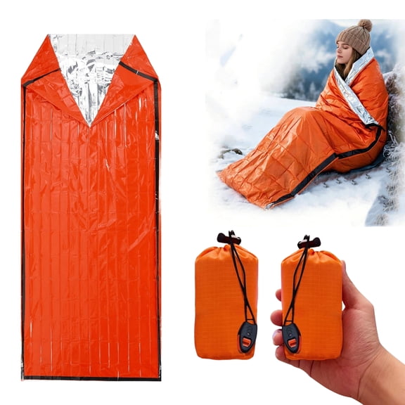 RYLZX 2 Pack Emergency Sleeping Bags Including a whistle Portable Emergency Blanket Survival Gear
