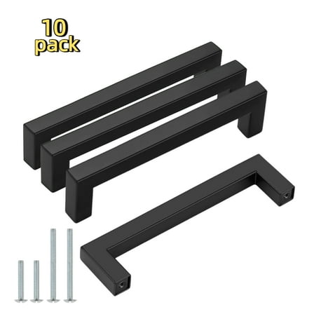 RYLZX 10 Pack Solid 3-1/2 Inch Center to Center Slim Square Bar Drawer Handles - Cabinet Hardware in Matte Black - Kitchen Handles and Pulls