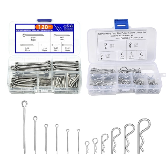 RYLZX 220Pcs Cotter Pin Assortment Kit - 304 Stainless Steel 12 Sizes Cotter Pins & R Clips Cotter Pin Set for Hitch Pin Lock Systems