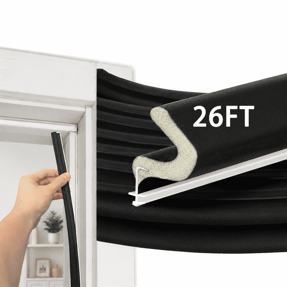 RYLZX 26FT Black Weather Stripping Door Seal Strip - Soundproof Q-Shaped Foam for Exterior Door Frame, Large Gap Seal, Noise Cancelling, Easy to Install