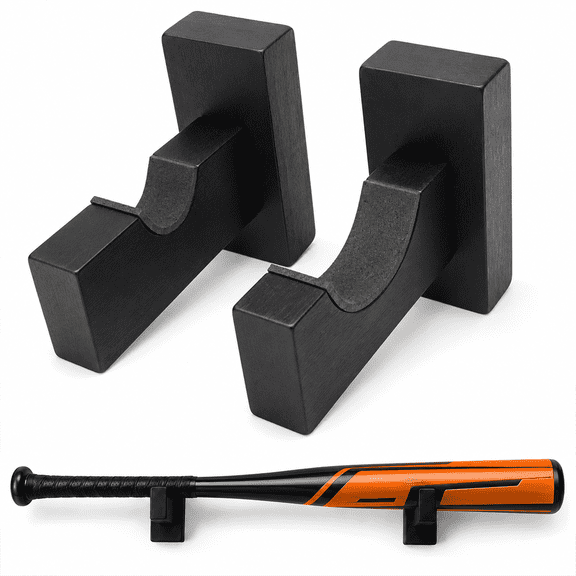 RYLZX 2PCS Baseball Bat Display Case, Baseball Bat Hanger Holder, Wall Mount Baseball Bat Horizontal Rack, Baseball Bat Bracket - Black