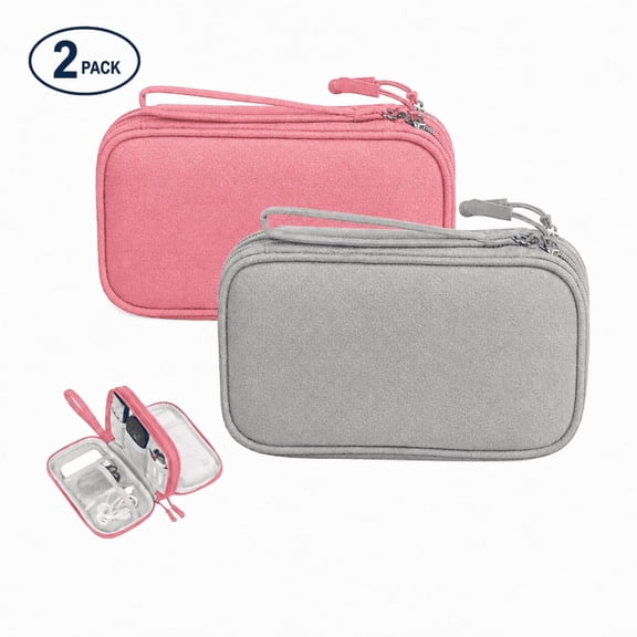 RYLZX 2pack Electronic Organizer, Travel Cable Organizer All-in-One Storage Bag Pouch Electronic Accessories Carry Case Portable Waterproof Double Grey/Pink