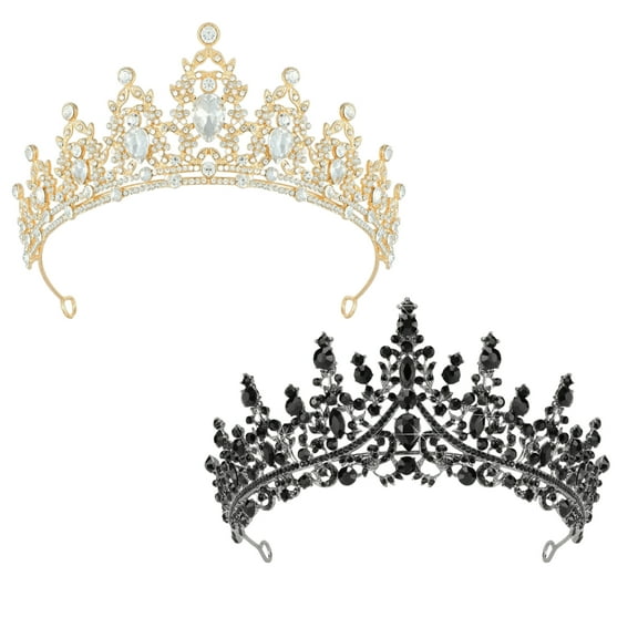 RYLZX 2pcs Black/golden Tiaras and Crowns for Women, Gothic Wedding Tiara, Black Swan Crown Gothic Halloween Costumes for Women Prom Cosplay Accessories