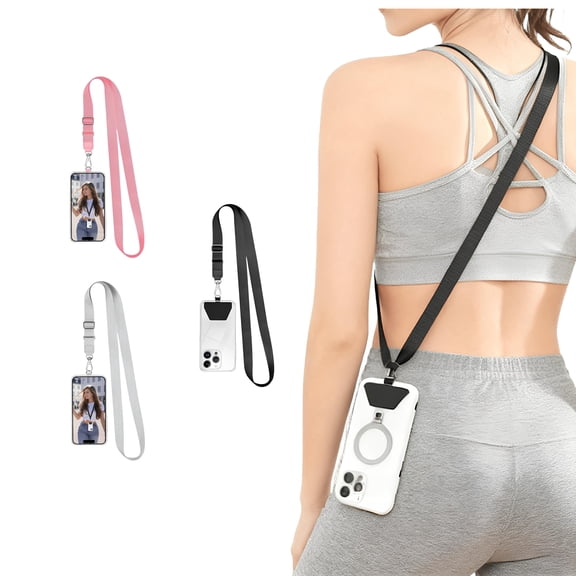 RYLZX 3 Pack Phone Lanyard, Universal Adjustable Neck Strap for Phone Case Keys ID Badges Cell Phone Lanyard Compatible with iPhone, Samsung Most Smartphones, Black Gray Pink