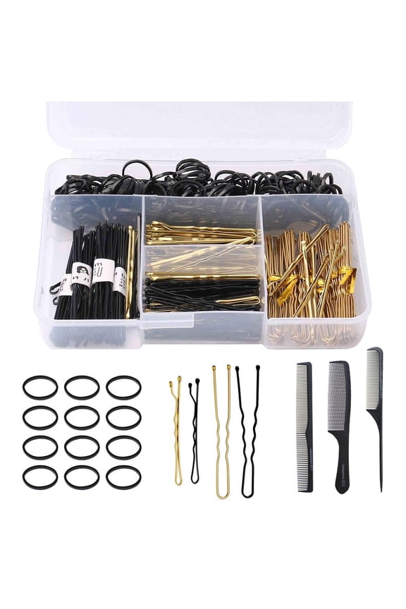 300 Pcs Bobby Pins U Hair Pins Set, Includes 100 U Shape Hair Pins, 100 Bobby Pins, 100 Pcs Hair Bands and 3 Hair Combs with Storage Box Christmas Gifts for Women Girls