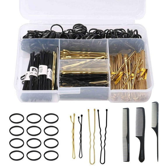 RYLZX 300 Pcs Bobby Pins U Hair Pins Set, Includes 100 U Shape Hair Pins, 100 Bobby Pins, 100 Pcs Hair Bands and 3 Hair Combs with Storage Box Christmas Gifts for Women Girls