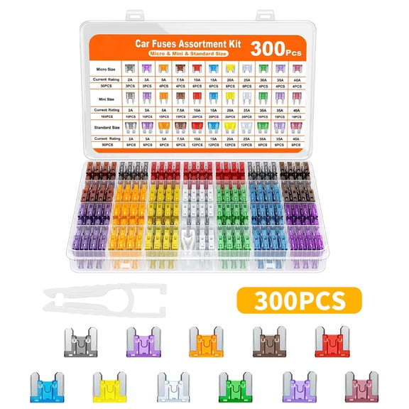 RYLZX 300Pcs Car Fuse Assortment Kit, 160 Mini Blade Fuses Automotive + 90 Standard Auto Fuses + 50 Micro + Puller Replacement for RV Camper Boat Truck (2Amp 3A 5A 7.5A 10A 15A 20A 25A 30A 35A 40A)
