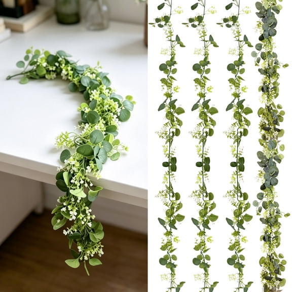 RYLZX 3PCS-5.9' Long Faux Silver Dollar Eucalyptus Leaves Greenery Artificial Garland in Grey Green for Wedding Arch Swag Backdrop Doorways Table Runner Indoor Outdoor