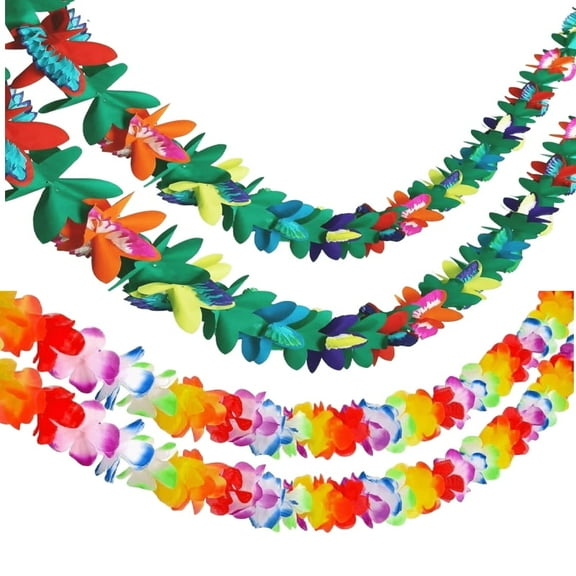 RYLZX 4Pack Tropical Garland Party Decorations, Multicolored Tissue Paper Hibiscus Flower Banner for Birthday，Halloween, Christmas Theme Luau Moana Hawaiian Party Supplies Jungle Decor
