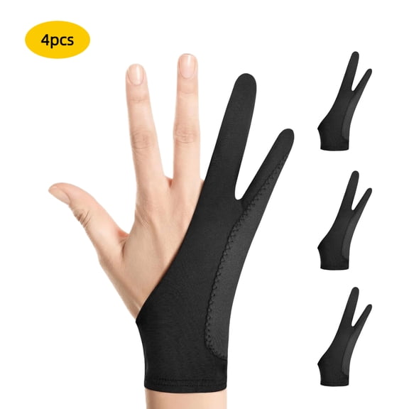 RYLZX 4Pcs Digital Drawing Glove 3-Layer Palm Rejection, Two-Finger Artist Glove for Drawing Tablet, iPad, Paper Sketching, Fits Left and Right Hand,-L