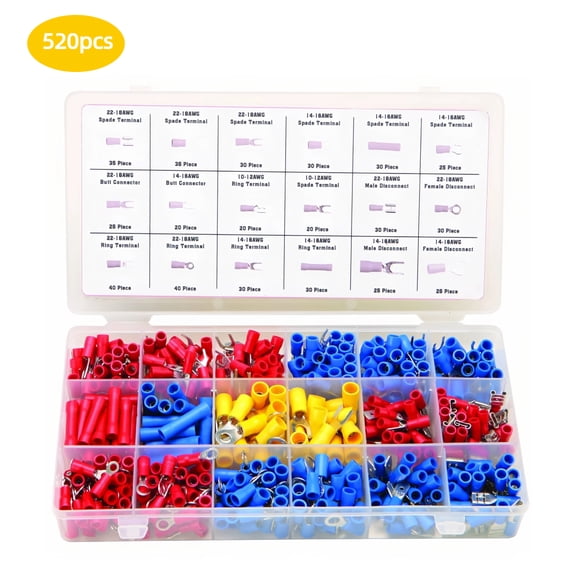 RYLZX 520pcs Electrical Insulated Wire Connectors Kit, Wire Terminals Lug Set, Mixed Ring Spade Butt Forks Quick Disconnect Crimp Cable Terminals Connectors for Home Automotive Wiring