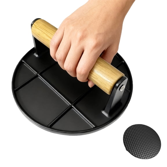 RYLZX 6" Smash Burger Press for Griddle, Round Hamburger Smasher Tool Aluminum Alloy Bacon Meat Grill Press for Smash Burgers with Wooden Handle -Black