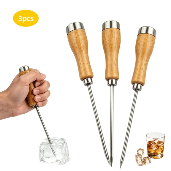 RYLZX 8.5 Inches-3 Pack Stainless Steel Ice Pick with Safety Wooden Handle for Home Kitchen Restaurant Bar