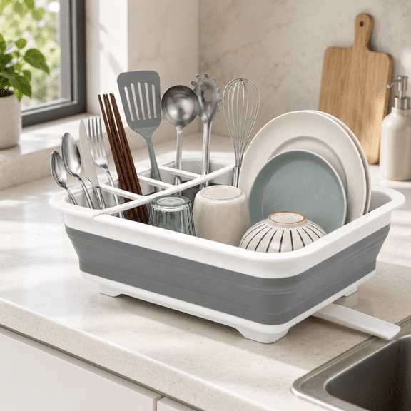 RYLZX Collapsible Dish Drying Rack Portable Dinnerware Drainer Organizer for Kitchen RV Campers Travel Trailer Space Saving Kitchen Storage Tray