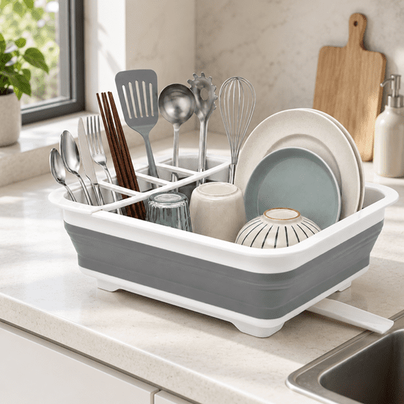 RYLZX Collapsible Dish Drying Rack Portable Dinnerware Drainer Organizer for Kitchen RV Campers Travel Trailer Space Saving Kitchen Storage Tray