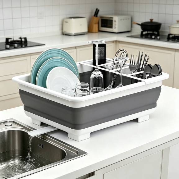 RYLZX Collapsible Dish Drying Rack Portable Dinnerware Drainer Organizer for Kitchen RV Campers Travel Trailer Space Saving Kitchen Storage Tray