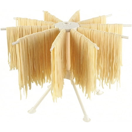 RYLZX Collapsible Pasta Drying Rack - Spaghetti Noodle Drying Rack with 10 Bar Handles White