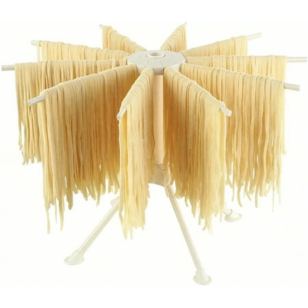 RYLZX Collapsible Pasta Drying Rack - Spaghetti Noodle Drying Rack with 10 Bar Handles White