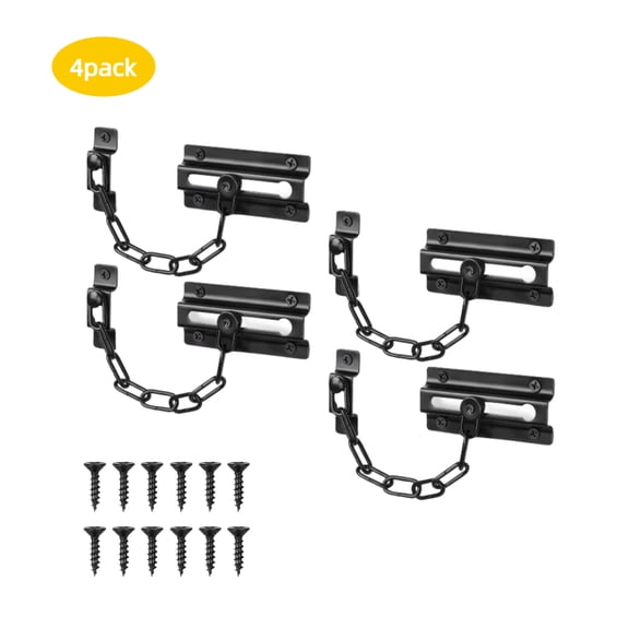 RYLZX Door Chain Lock Black, Security Door Chain for Inside Door, Premium Thickened Chain Door Lock with 12 Screws（4 pack ）