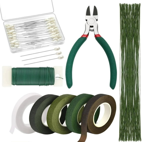 RYLZX Floral Tape and Floral Wire Arrangement Tools Kit with Wire Cutter 26 Gauge Stem Wire and 22 Gauge Paddle Wire for Bouquet Stem Wrap Florist