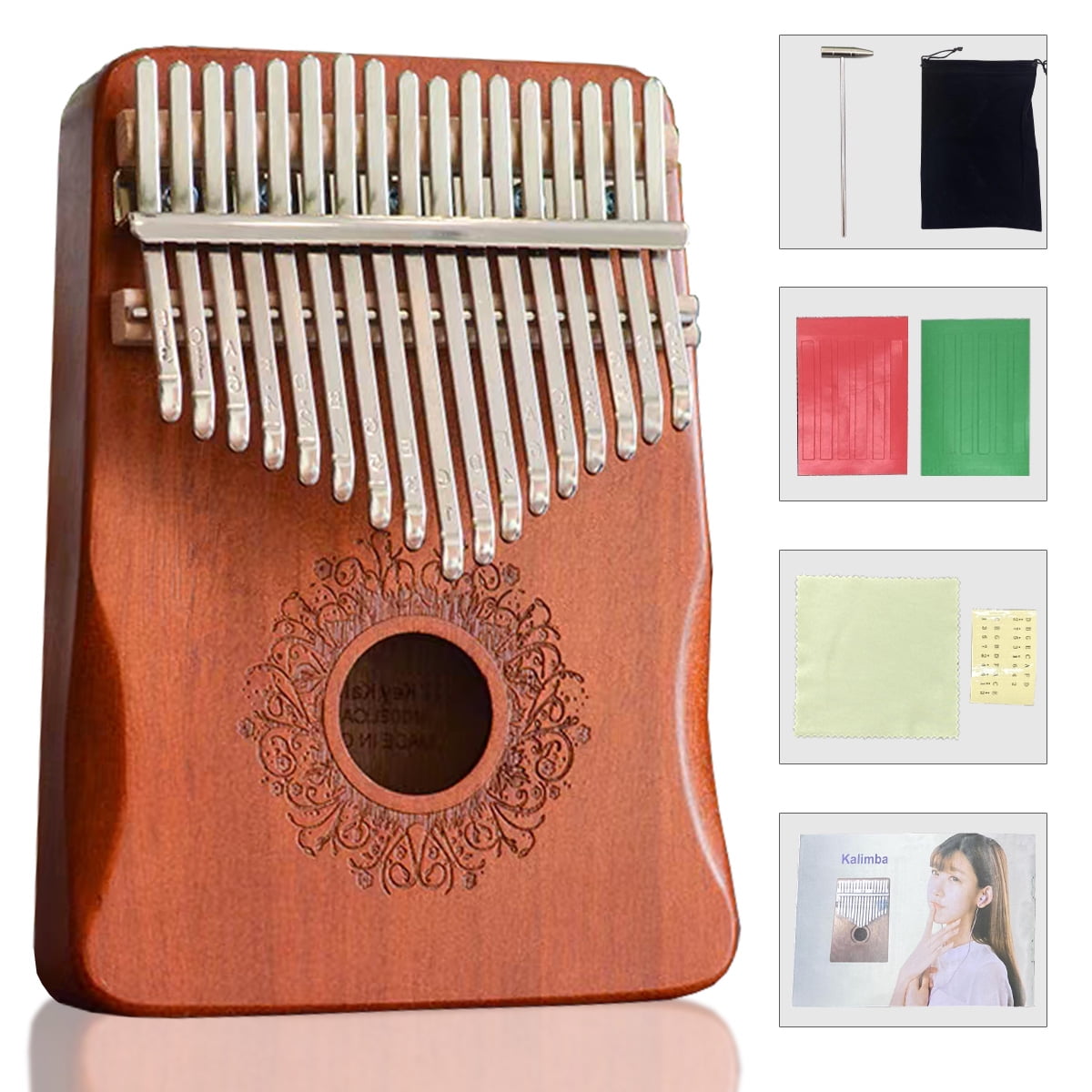 RYLZX Kalimba Thumb Piano 17 Keys, Portable Mbira Finger Piano Gifts for Kids and Adults Beginners Wood