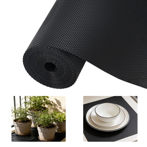 RYLZX 11.8x118in Kitchen Shelf Liner Drawer Liners, Non-Adhesive Refrigerator Liners Waterproof Fridge Mats with Strong Durable Kitchen Cabinets Mat for Drawers, Shelves, Pantry Black