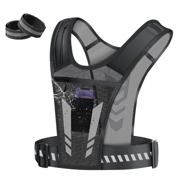 RYLZX Running Vest with Phone Pocket Lightweight Adjustable Reflective Jogging Vest Marathon Run Vest with Pockets for Women Men with Headband Black with 2 Wrist Strap