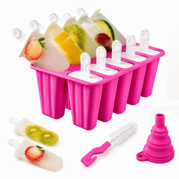 RYLZX Silicone Popsicle Molds 10-cavity, DIY Ice Pop Mold for Kids Adult Teens,  Ice Cream Molds for Party Yogurt Juice Smoothies Sticks