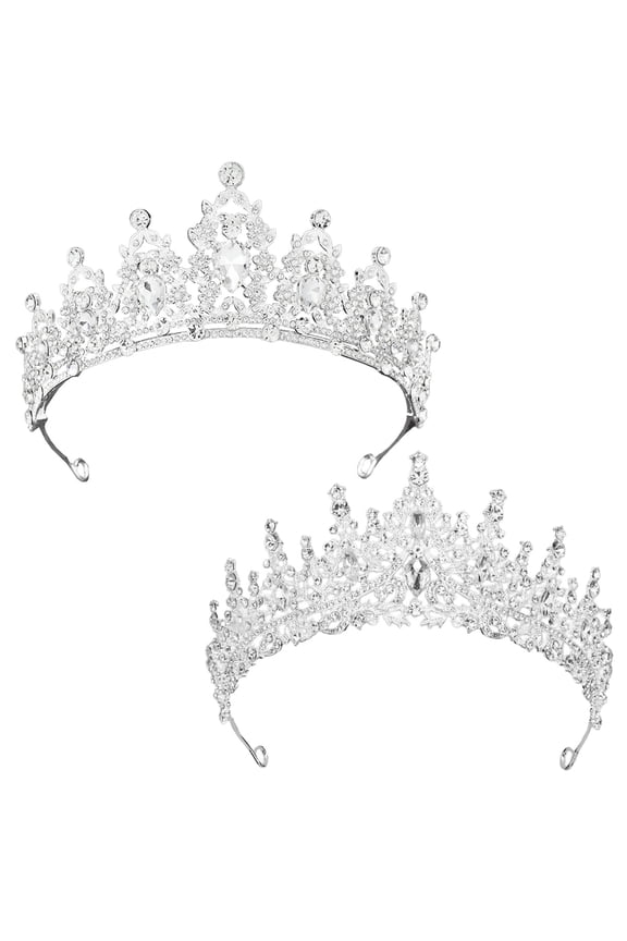 2Pack-Silver Wedding Crystal Tiaras and Crowns for Women, Bride Royal Queen Headband Princess Quinceanera Headpieces for Birthday Prom Pageant Party
