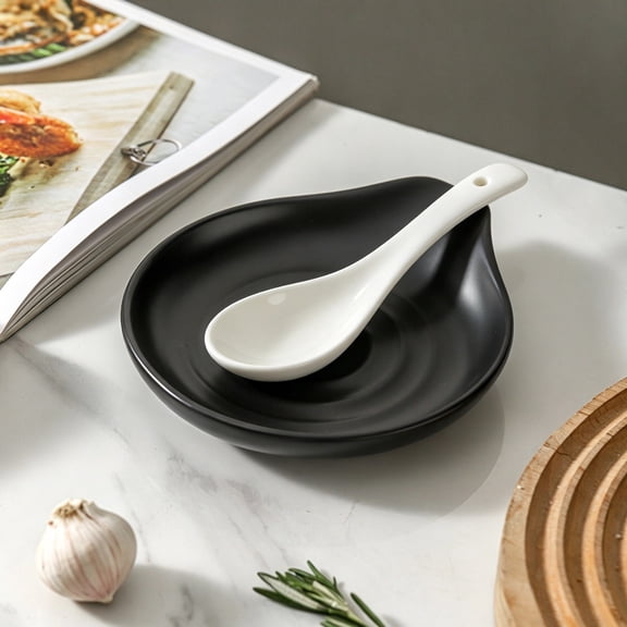 RYLZX Spoon Rest for Stove Top,Black,  Ceramic Spoon Holder Large Spault Rest for Kitchen Counter Coffee Spoon Holder Cooking Utensil Rest Modern Farmhouse Kitchen Décor for Christmas, 5 Inch