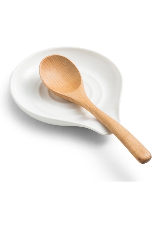Spoon Rest for Stove Top, Ceramic Spoon Holder Large Spault Rest for Kitchen Counter Coffee Spoon Holder Cooking Utensil Rest Modern Farmhouse Kitchen Décor for Christmas, White, 5 Inch
